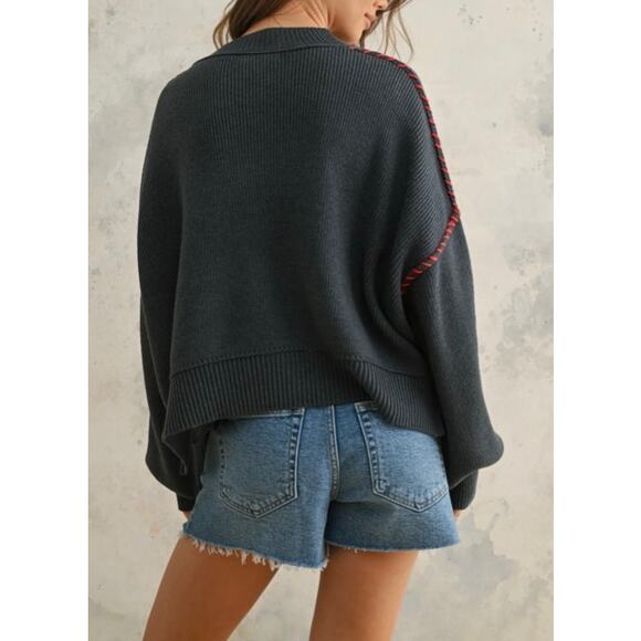 Miou Muse USA Rope Letter Sweater Blue Relax Oversized Women's L New - Picture 3 of 10